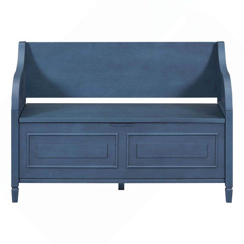 Banc de rangement multifonctionnel rustique en bois massif avec charnière de sécurité, Bleu marine antique