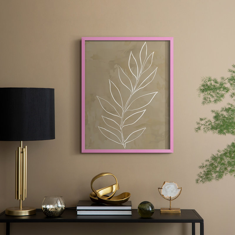«Leaf Line Art III», reproduction encadrée - bois massif, H 15 po x l 12 po, Rose
