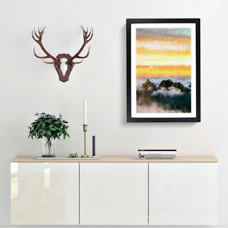 Mountain Peaks in Abstract - Framed Print, 87cm H x 62cm W x 2cm D, Black Framed