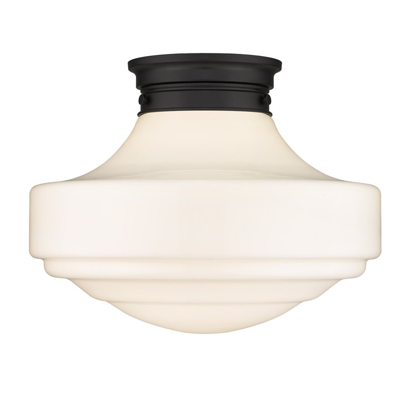 Plafonnier encastré 1 lumière 16 po Ilona, Verre de lait rétro, Noir mat