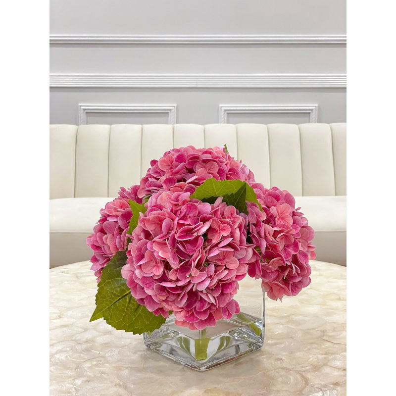Arrangement de faux hortensias, Rose bonbon