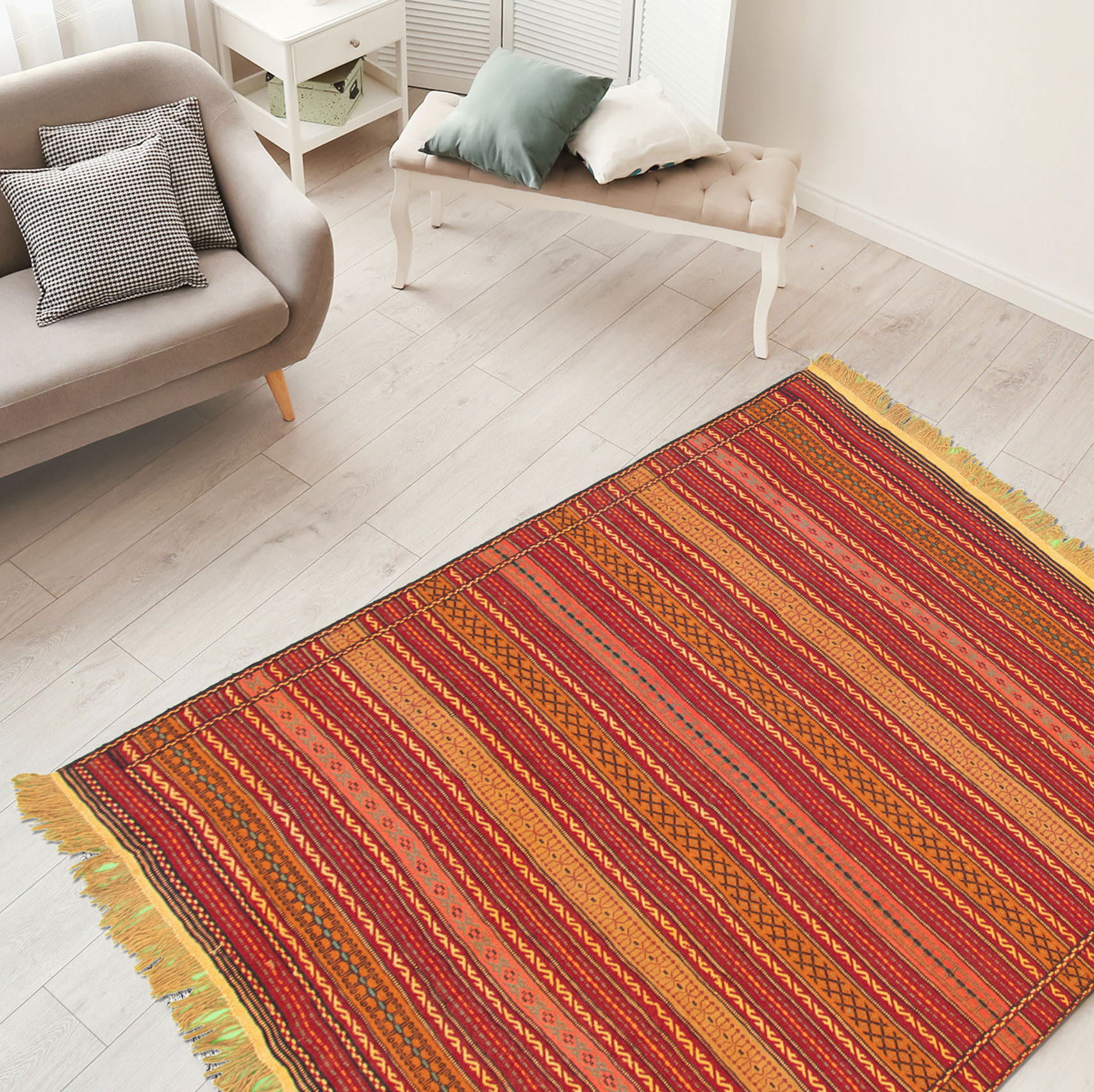 Foundry Select Handmade Kilim Wool Red/Yellow Rug | Wayfair