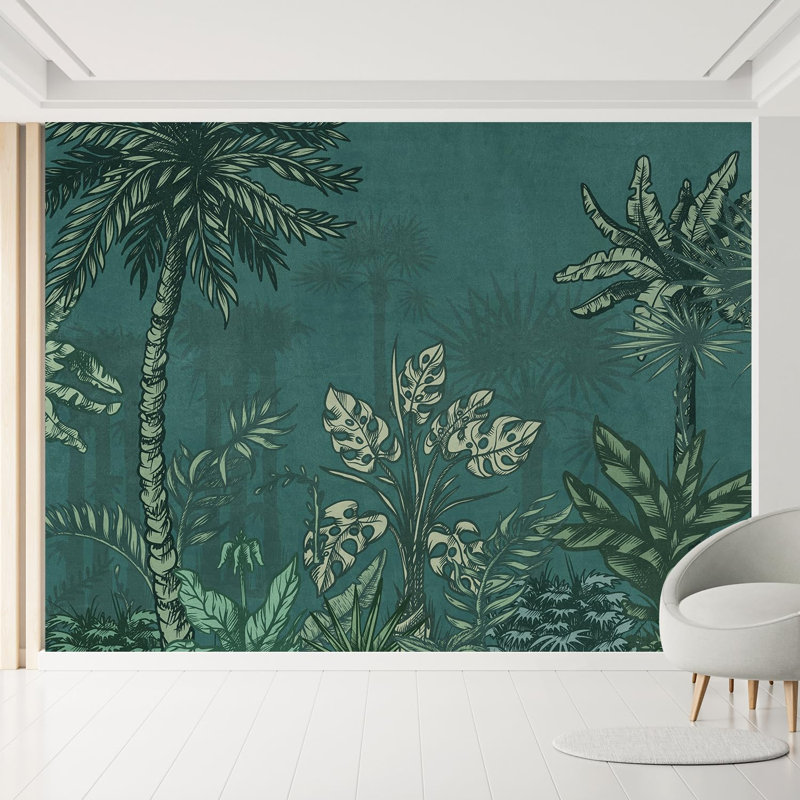 Forêt tropicale de minuit avec un riche feuillage vert, L 120 po x l 144 po