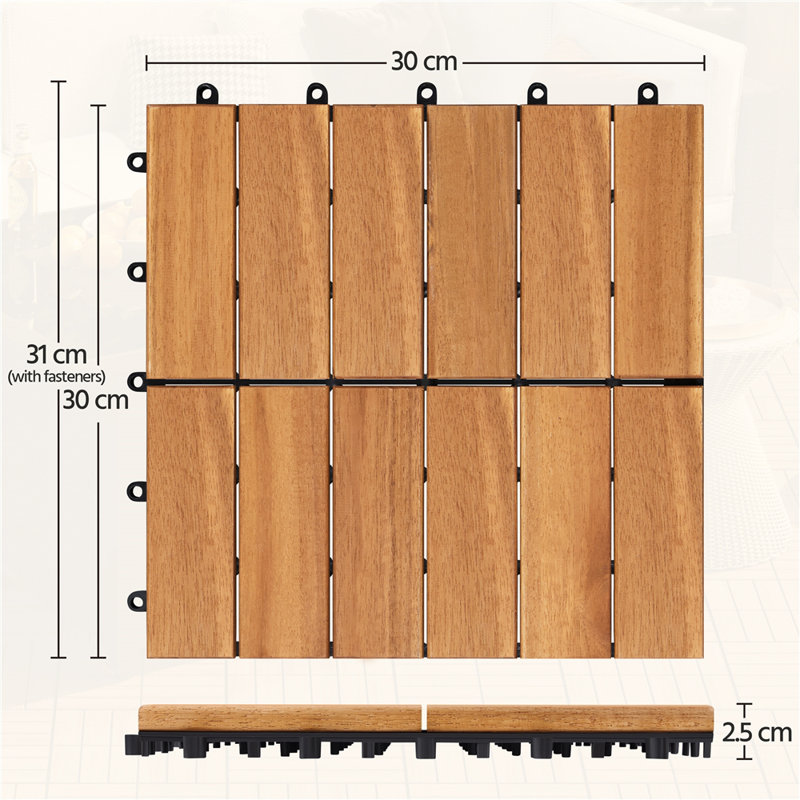 30cm L x 30cm W Solid Wood Interlocking Deck Tile