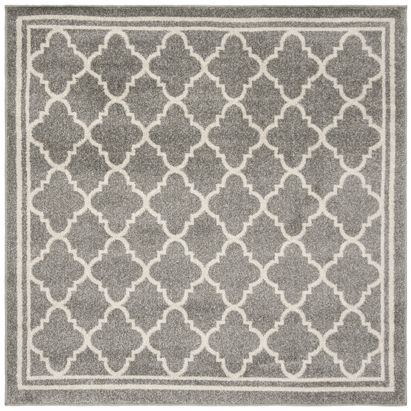 Tapis géométrique Ammundsen, Carré 8 pi, Gris foncé / beige