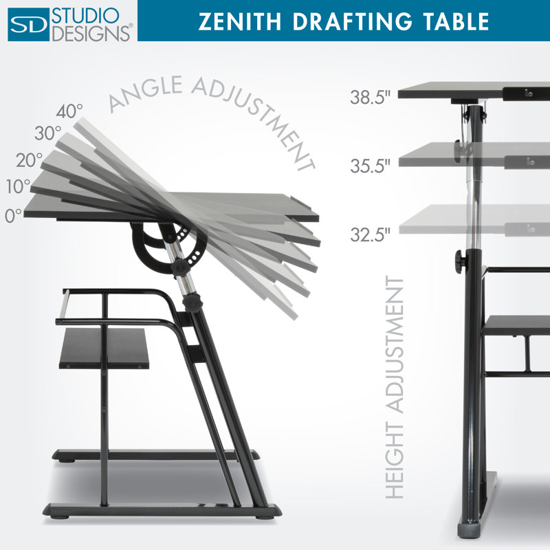 Cowen Adjustable Metal Base Drafting Table, Black