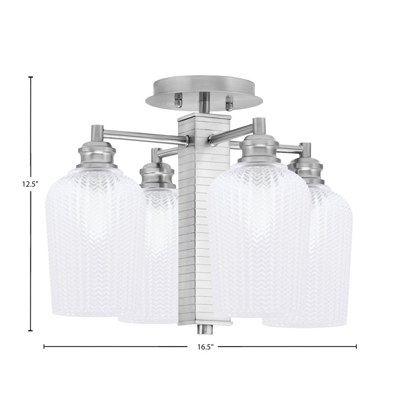 Bord semi-encastré 4 lumières avec verre texturé 5 po Edge, Nickel brossé, Clair