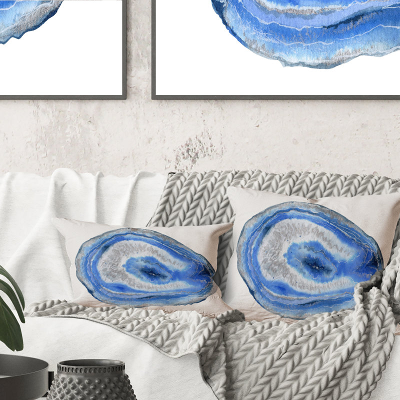 Coussin décoratif à imprimé géométrique bleu foncé, 16 po x 16 po