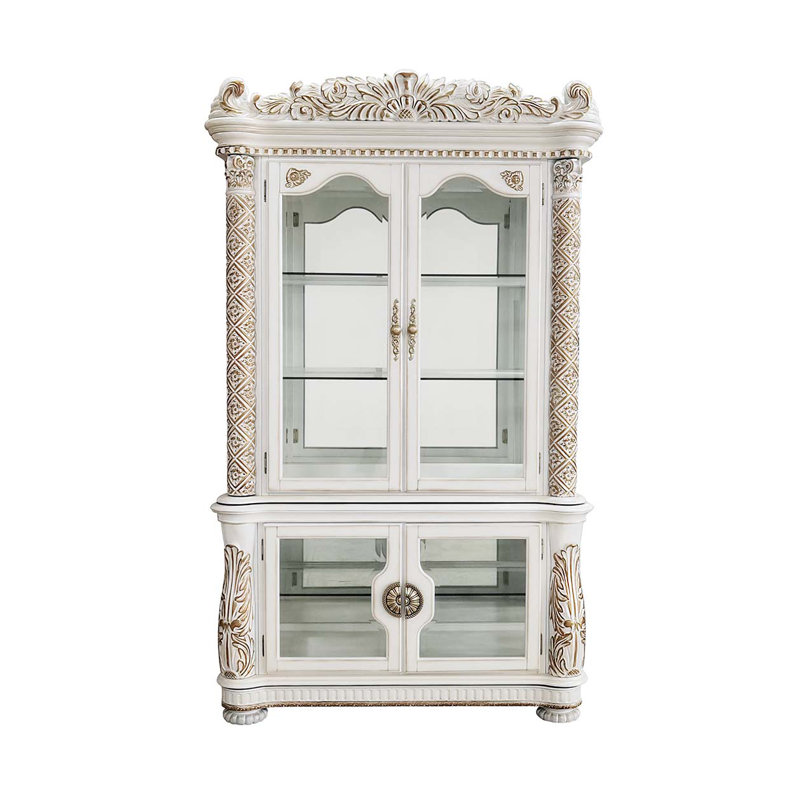 Industrial Black Metal Lighted Curio Cabinet with Glass Doors