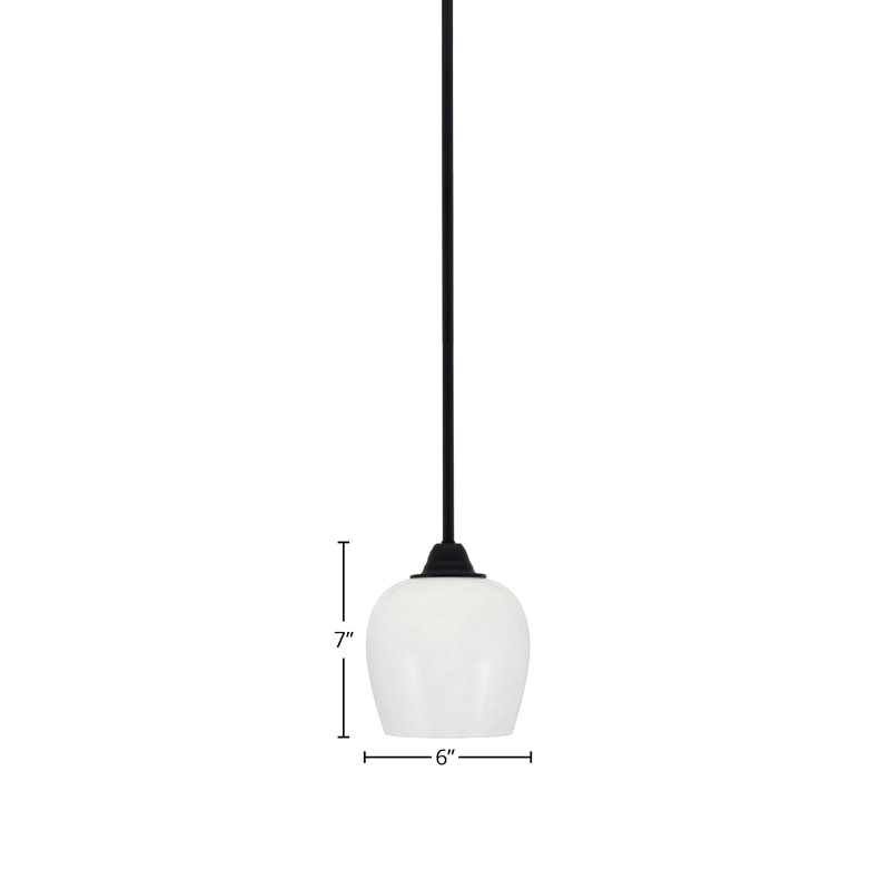 Luminaire suspendu suspendu Paramount au fini noir mat avec verre en marbre blanc de 6 po