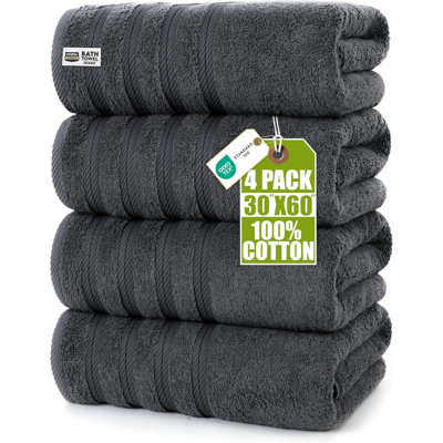 Ensemble de 4 très grandes serviettes de bain de qualité supérieure (30 x 60 pouces) 100% coton filé à l'anneau 500 g / m², serviettes à séchage rapide légères et très absorbantes, parfaites pour un usage quotidien (gris)