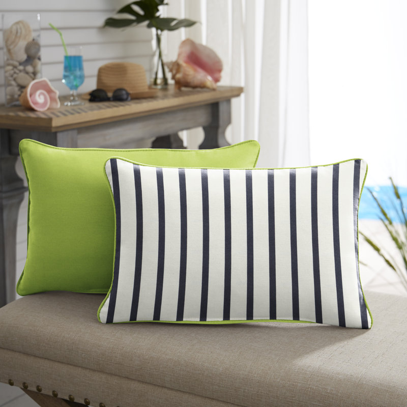 Striped Outdoor Throw Pillow, 14" x 24", Green