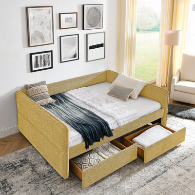 Lit de jour avec canapé-lit capitonné à deux tiroirs, tissu Boucle (88 po x 65,5 po x 29,5 po)