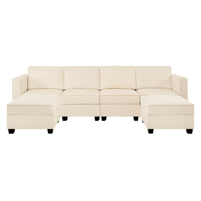 Canapé modulaire modulaire à 4 places avec méridienne réversible Ryne Ryne, Cuir respirant beige