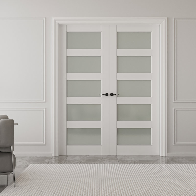 Porte française en verre givré 5-Lite, 60 po x 80 po, Quincaillerie argentée
