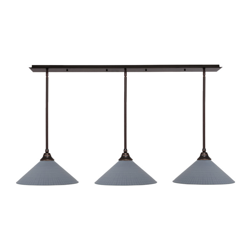 Luminaire suspendu linéaire à 3 lumières suspendu au fini granit foncé avec verre matriciel gris de 16 po