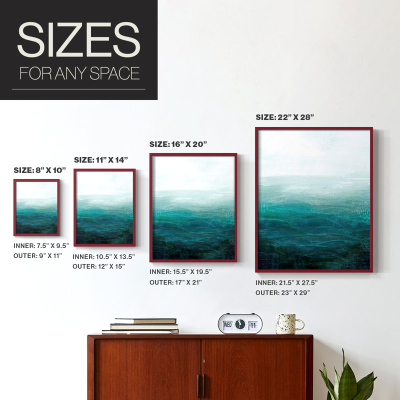 «Drifting Sea I», reproduction encadrée - bois massif, Cadre simple rouge, H 10 po x l 8 po