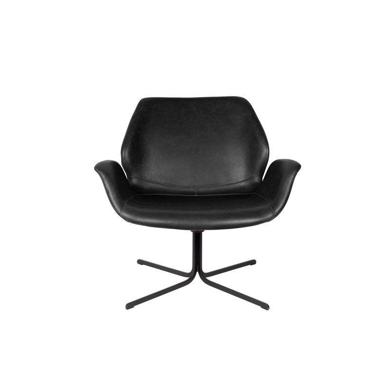 Fauteuil à oreilles large, Cuir noir, H 18 po x l 31 po x P 20 po