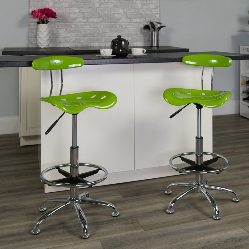 Vibrant Apple Green and Chrome Adjustable Drafting Stool with Tractor Seat