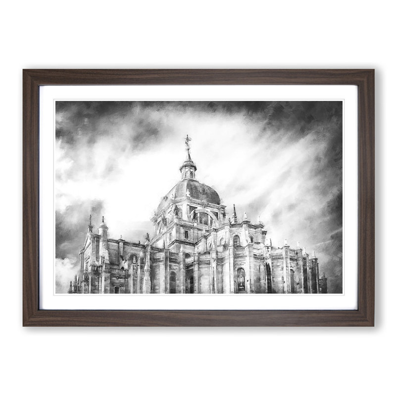 Almudena Cathedral In Madrid Spain - Single Picture Frame Painting on MDF, 35cm H x 50cm W x 2cm D, Walnut