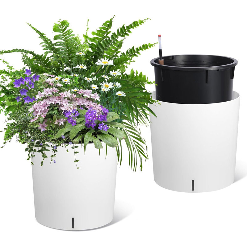 Planters Set Of 2, Outdoor&Indoor Planter Pots, Automatic Watering,High Front Porch Planter Pots - 23" Black
