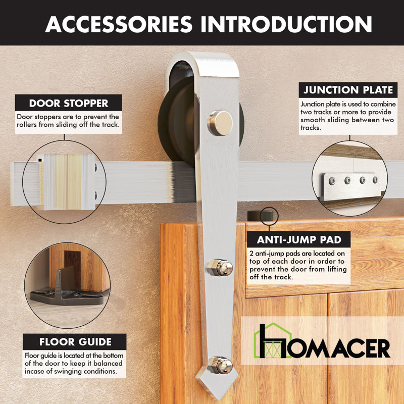 Brushed Nickel Arrow Design Non-Bypass Single Track One Door Hardware Kit( Door Not Included), 60 in.
