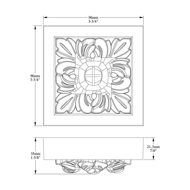 3.75"H x 3.75"W x 1.38"D Onlay Scroll