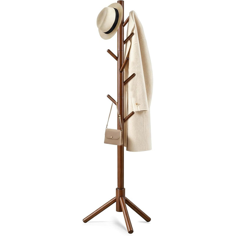 Portemanteau autoportant en bois avec 8 crochets, réglable en hauteur et peu encombrant