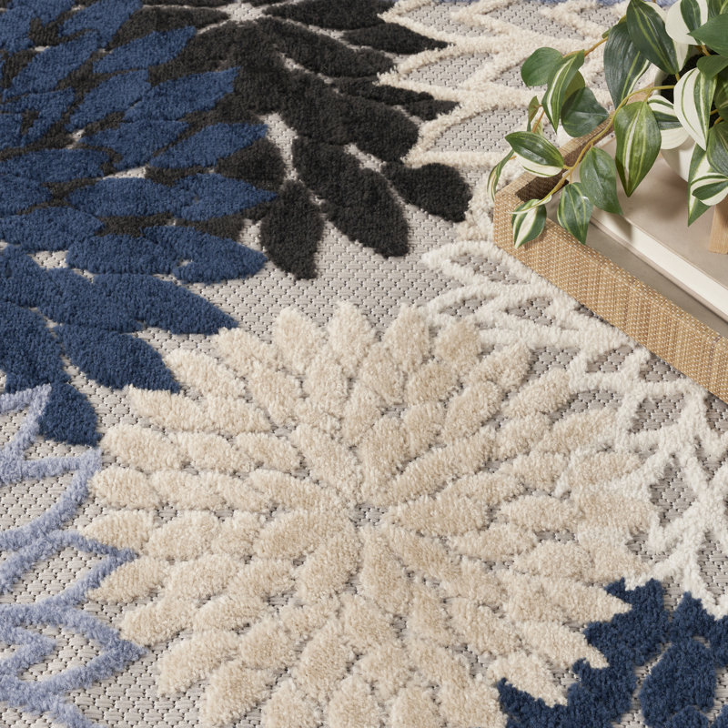 Ciann Floral Blue Multicolor Indoor / Outdoor Area Rug, Rectangle 10' x 14'