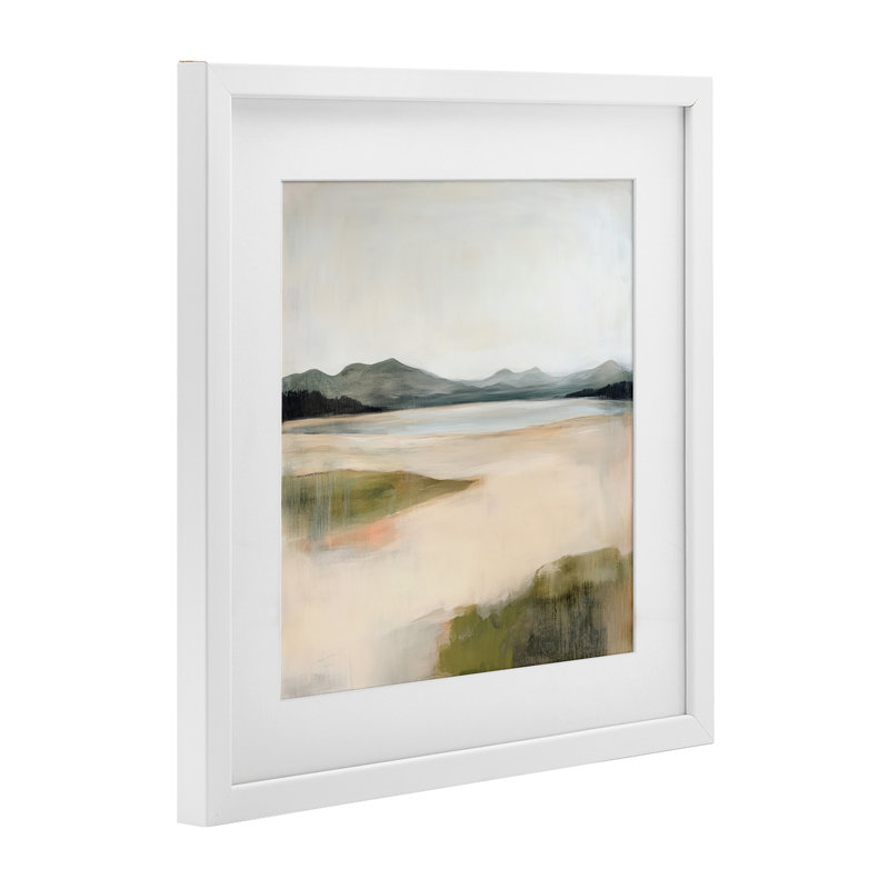 «High Mountain Lake», reproduction sous verre encadrée, design par Raymond Powers, H 16 po x l 16 po, Cadre blanc côtier