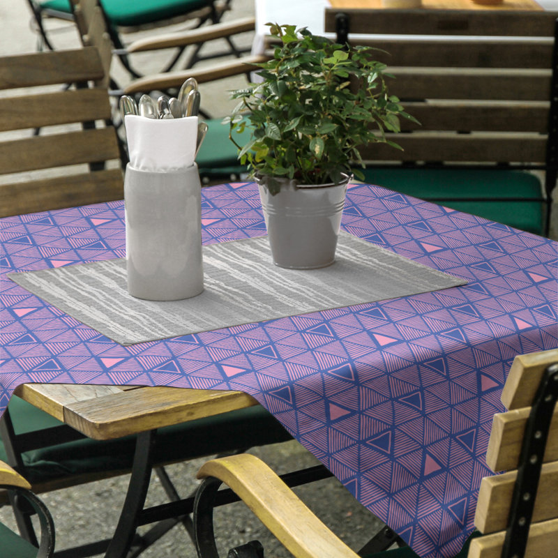Classic Hand Drawn Triangles Tablecloth, Blue/Pink