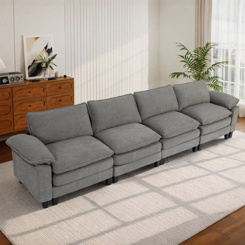 Canapé modulaire rembourré 3 pièces 3 pièces, H 37,4 po x l 113 po x P 27,5 po, 3, Chenille gris pâle