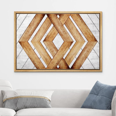 Geometric Western Shape " Gray Brown Diamond Wood Effect Pattern Nature Modern Art Western Wall Decor Office "