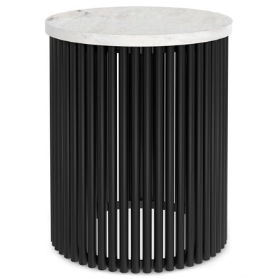 Demy 18"W Genuine Marble Industrial End Table with Slatted Metal Base, Assembled