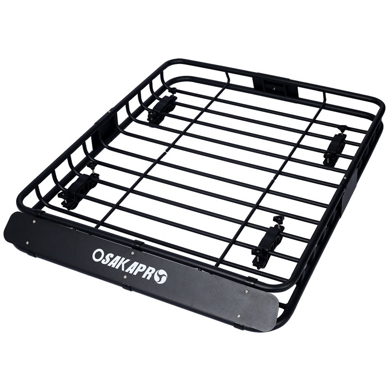 Heavy-Duty Universal Roof Cargo Basket, Black Steel Roof Rack with Tie-Down Straps for Camping & Travel
