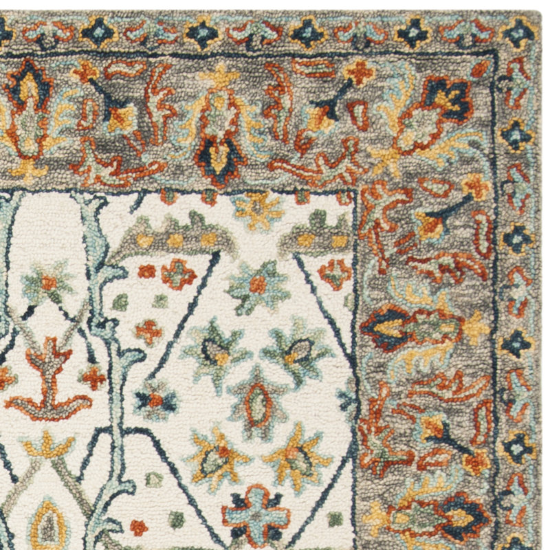 Tapis bleu / ivoire en laine / coton touffeté à la main Vahakn, Rectangle 2 pi 3 po x 4 pi