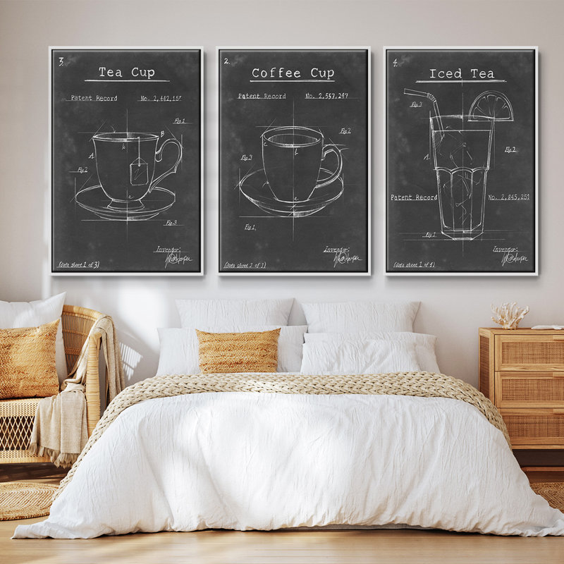 Morning routine I - ensemble de 3 reproductions sur toile, H 27 po x l 54 po, Blanc