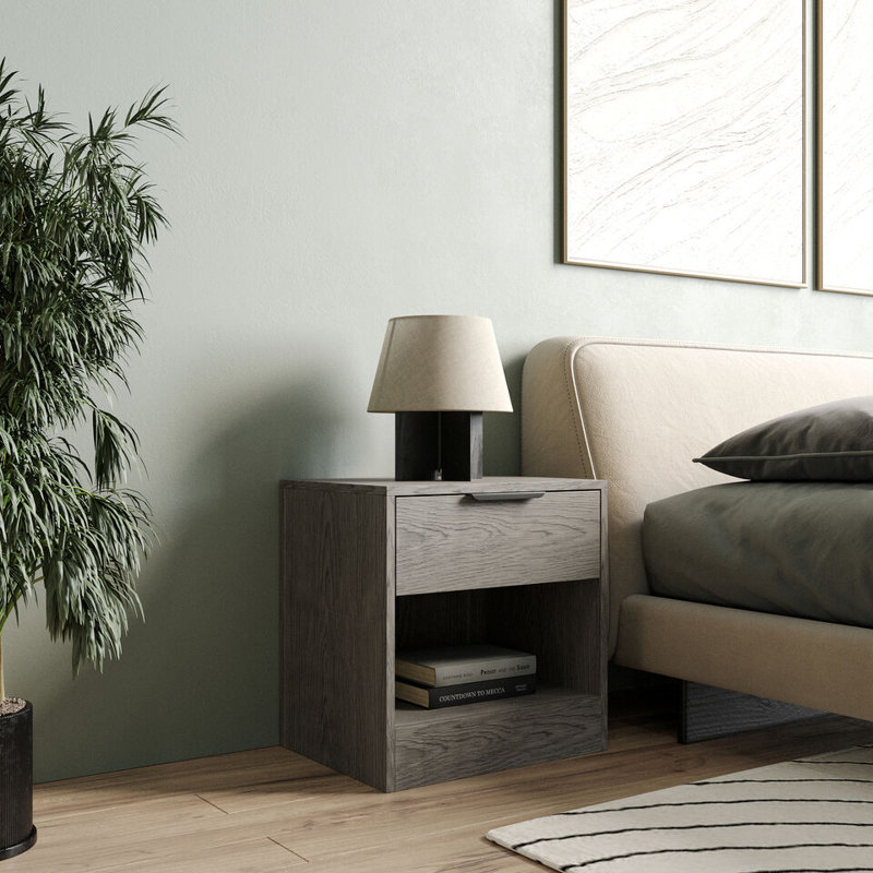 Sydonna 45cm W Solid Wood Bedside Table, Cedar Grey