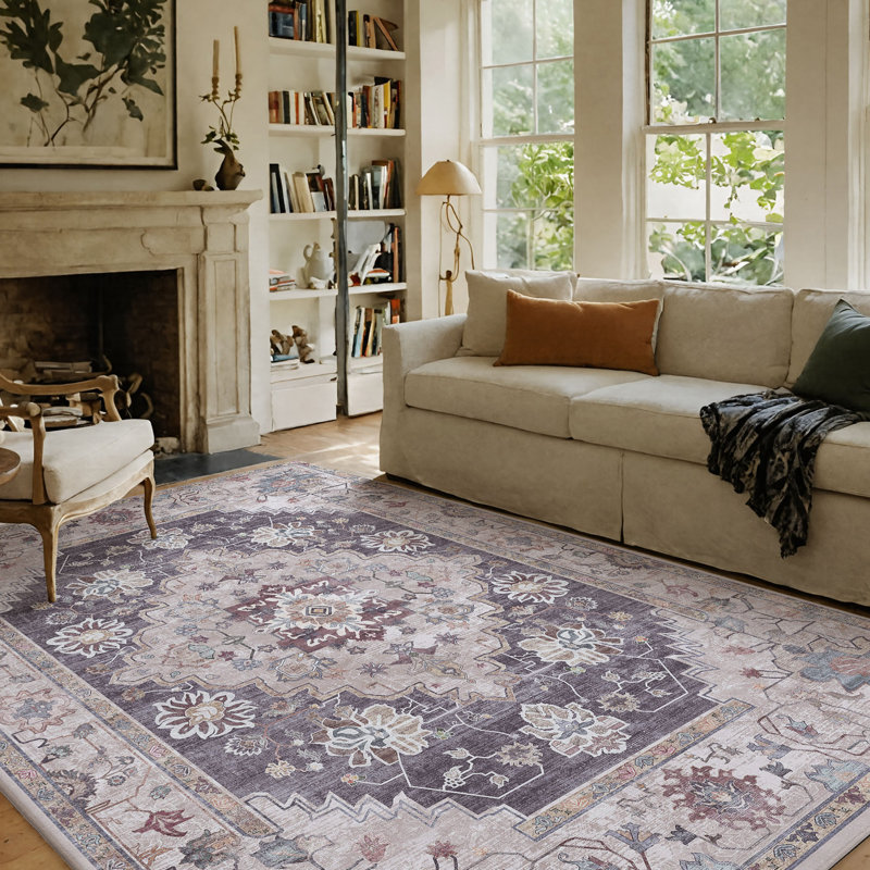 Tapis oriental lavable à la machine, Rectangle 4 pi 11 po x 8 pi
