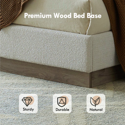 Minimalist Rustic Wingback Bed with 53.1 Inch Headboard, Boucle Upholstery, and No Box Spring Needed