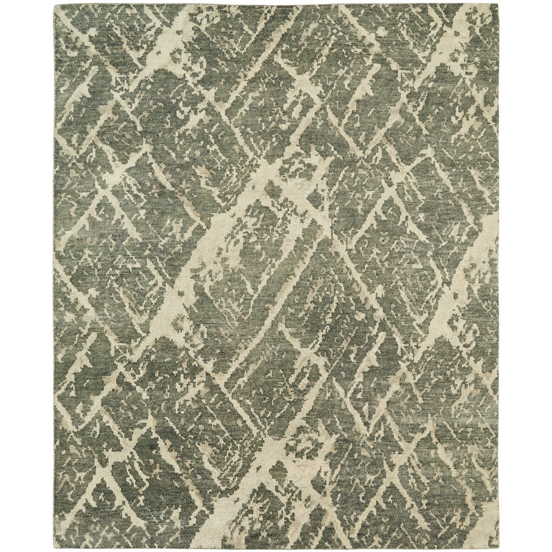 Tapis gris abstrait en laine noué à la main, Rectangle 6 pi x 9 pi