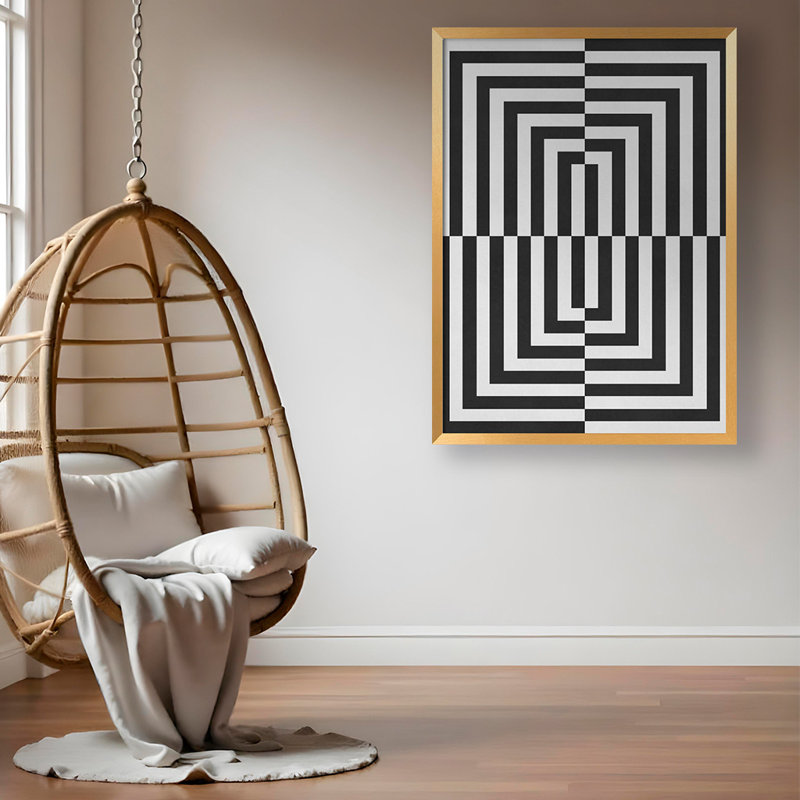 "Lignes noires et blanches", art texturé encadré, H 40 po x l 30 po, Doré