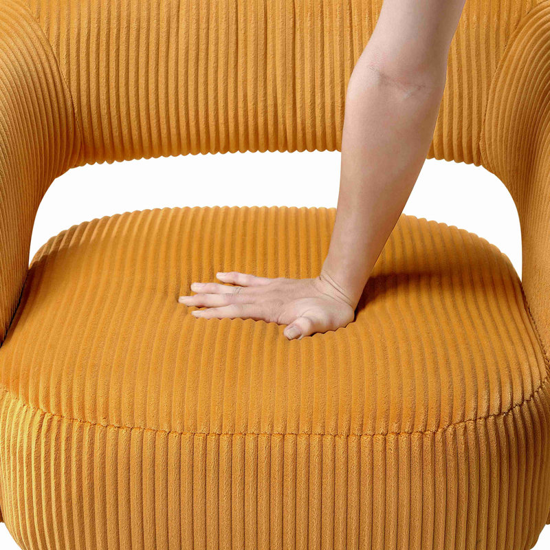 Moderne et luxueux fauteuil d'appoint pivotant en velours côtelé moelleux, siège en bois massif, mobilier de maison élégant, 1 pièce