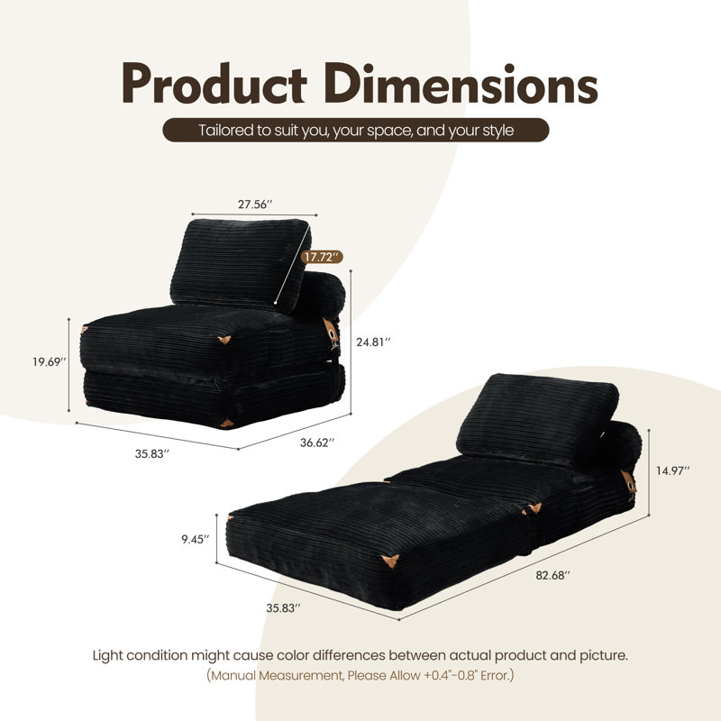 Fauteuil rabattable sans assemblage requis Rita, Noir