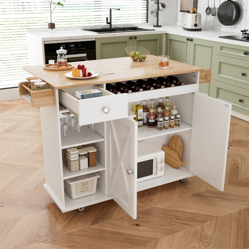 Chariot pour îlot de cuisine de 44 po avec plateau en bois massif