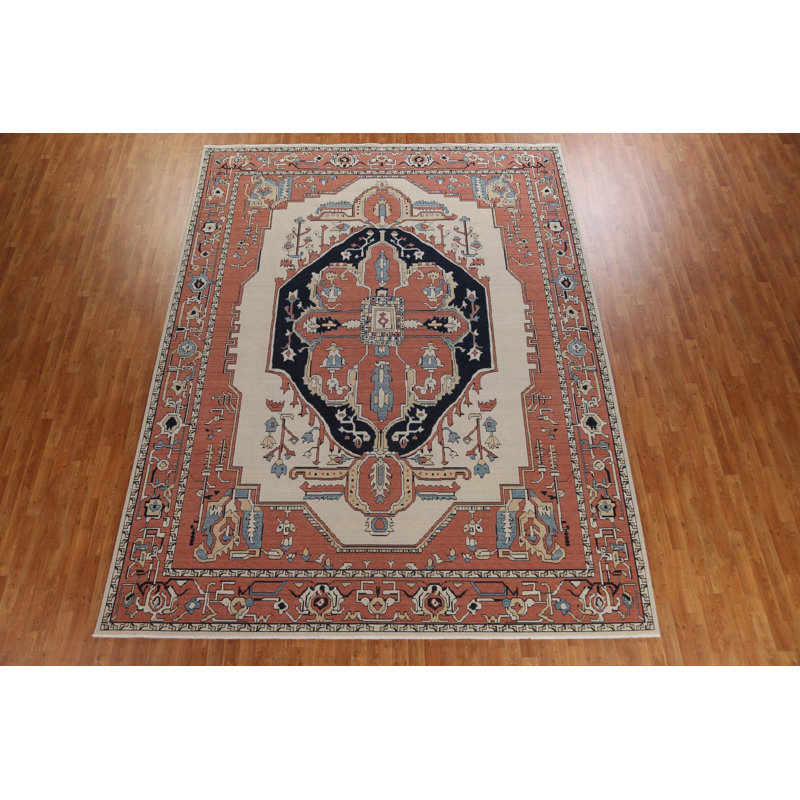 Tapis turc géométrique en laine Heriz Serapi noué à la main 9 pi 9 po x 13 pi