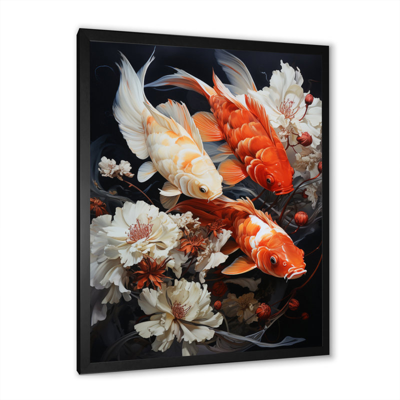 «Fishing Contemporary Koi Fish III», reproduction sur toile, H 32 po x l 24 po x P 1 po, Cadre photo noir