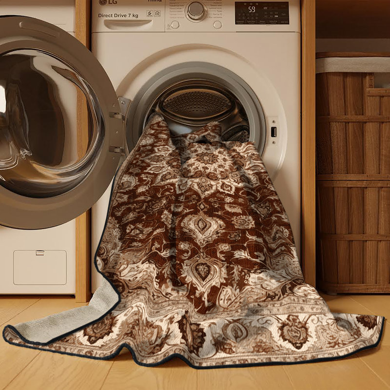 Tapis brun lavable à la machine, Carré 7 pi