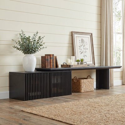 Extendable Retractable Wooden TV Stand, Storage Credenza Media Console Cabinet with Storage，Black 