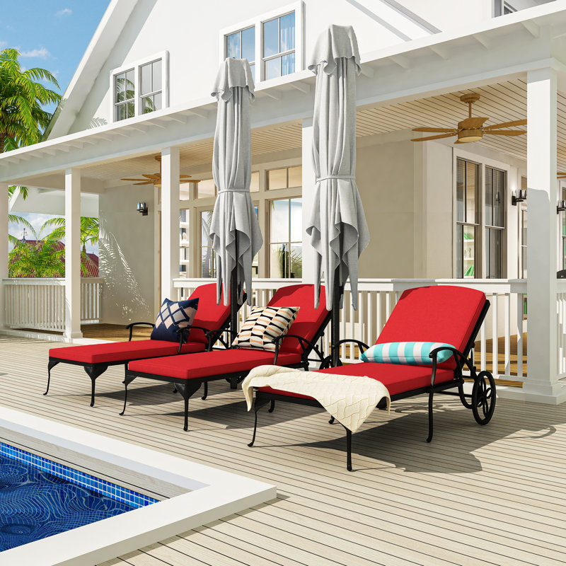 Chaise longue inclinable longue 49,21 po avec coussins, Rouge